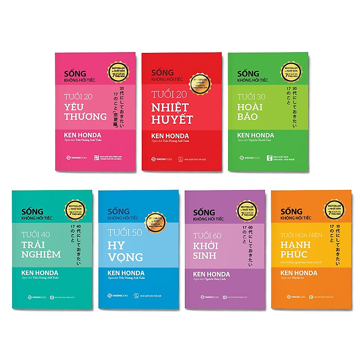 Combo 7 cuốn Sống không hối tiếc (Kenhonda): Tuổi 20 yêu thương + Tuổi 20 nhiệt huyết + Tuổi 30 hoài bão + Tuổi 40 trải nghiệm + Tuổi 50 hy vọng vọng + Tuổi 60 khởi sinh + Tuổi hoa niêm hạnh phúc
