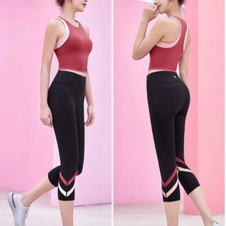 Sét bộ đồ tập Yoga HATHA cao cấp co giãn 4 chiều, cạp cao, áo có mút trong