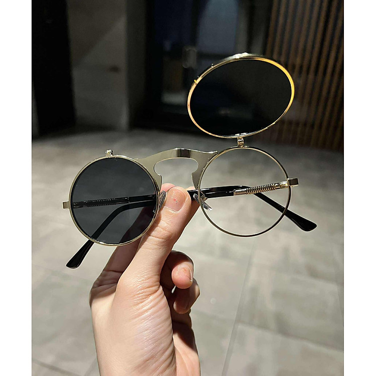 Kính Mắt tròn xoe 2 lớp 2 in1 đi ngày và đêm