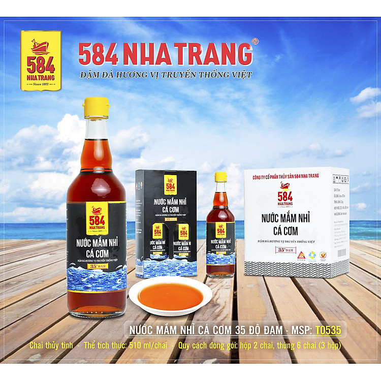 Thùng 6 Chai Nước mắm Nhỉ Cá cơm 584 Nha Trang - 35 độ đạm - Chai Thủy Tinh 510ml