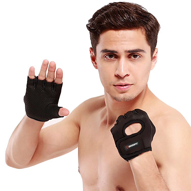 Găng tay hở ngón, bao tay tập gym, tập đu xà nam nữ GoodFit đệm silicone chống trượt, vải đục lỗ thoáng khí GF202G
