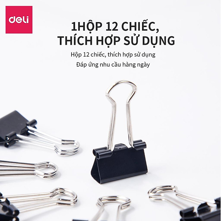 Kẹp bướm Đen Deli (12 chiếc, 19mm) - Ảnh 4
