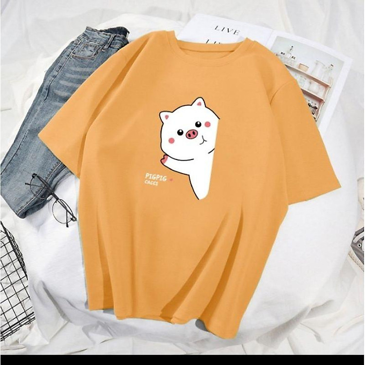 áo thun lợn chào phom rộng 45 chất cotton xiêu cute