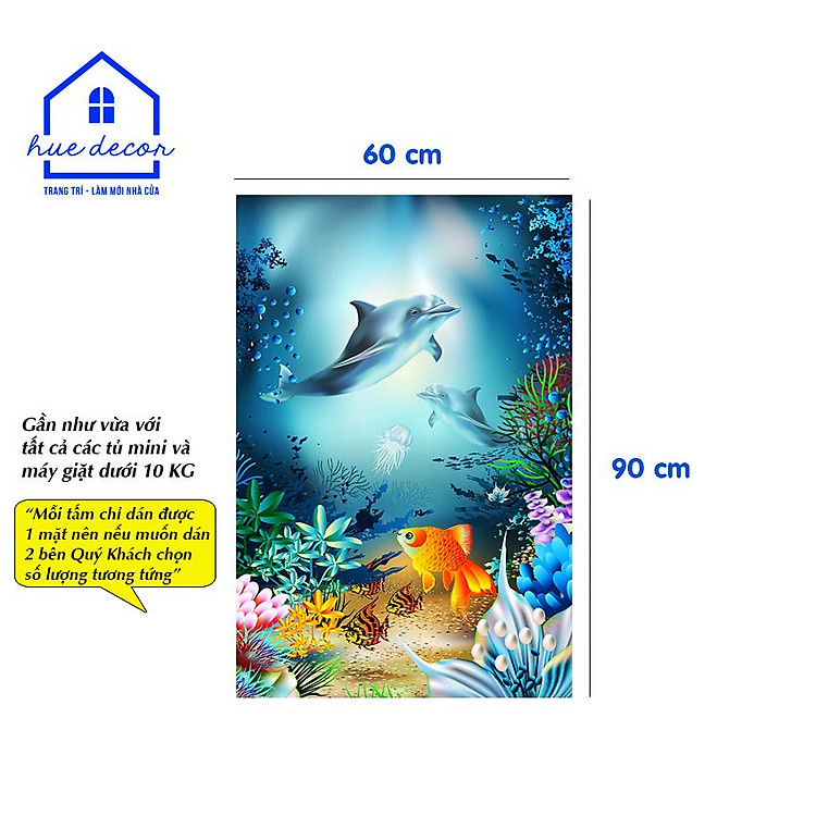 Decal dán tủ lạnh mẫu cá heo - Chất liệu chống nước, phù hợp với mọi loại tủ
