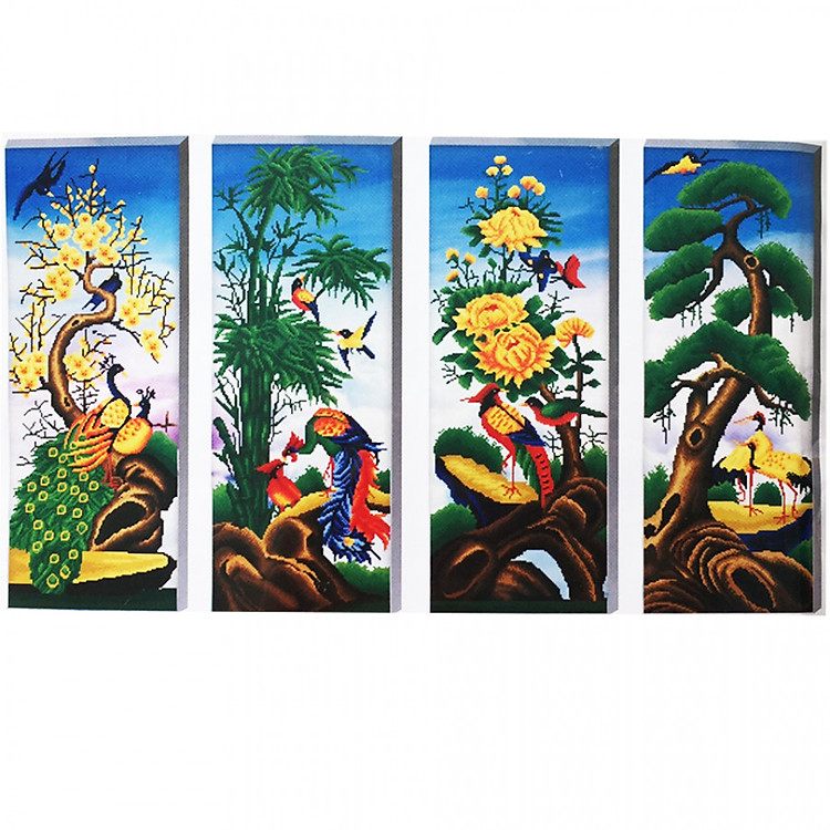 Bộ Tranh Tứ Quý Mai - Trúc - Cúc - Tùng (134 x 73 cm)