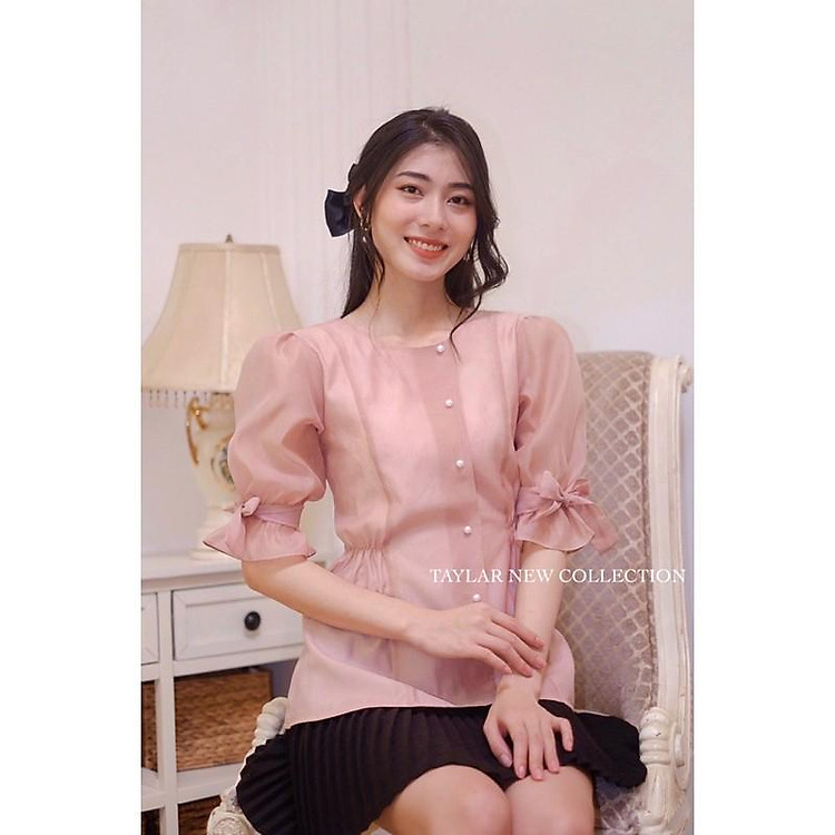 Áo Voan Tơ Tiểu Thư hồng da + Cúc Ngọc sang trọng, Công sở + Du Lịch + Đi học (2 Lớp) Không nhăn -