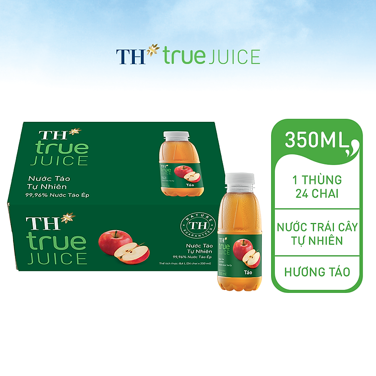 Thùng 24 chai nước trái cây TH true JUICE táo tự nhiên 350 ml (350 ml x 24)