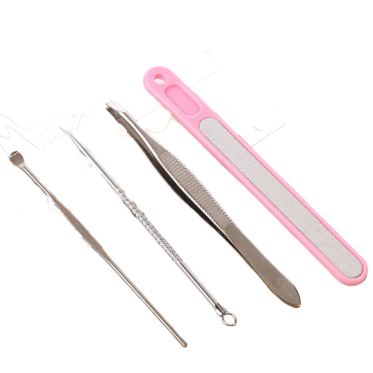 Bộ 4 Que Nặn Mụn Có Nhíp ,Lấy Ráy Tai , Dũa Móng Tay Bằng Thép Không Gỉ , Nhỏ Gọn Tiện Lợi Dễ Dàng Vệ Sinh Sau Khi Sử Dụng - MP059