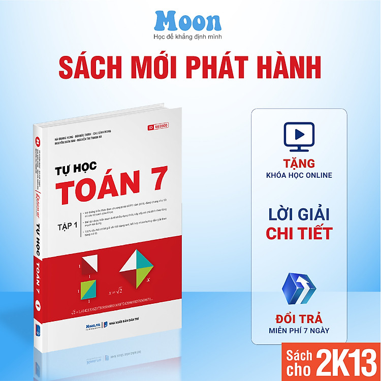 Sách Tự Học Toán Học Lớp 7 Chương Trình Mới Kết nối tri thức, cánh diều, chân trời sáng tạo Moonbook
