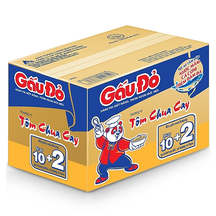 Thùng 30 Gói Mì Gấu Đỏ Vị Tôm Chua Cay (Tặng kèm 6 Gói)