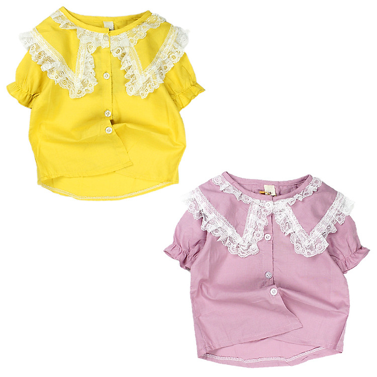 Sơ mi kate nhập phối ren tay ngắn cho bé gái 0.5-3.5 tuổi từ 8 đến 15 kg 03983-03984