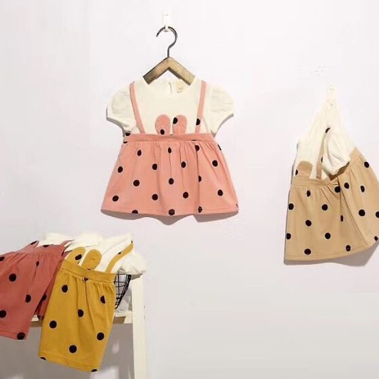 Váy Nhí Chấm Bi Tai Mèo Siêu Xinh Bé Gái