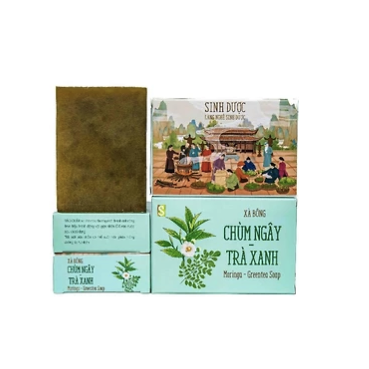 Xà bông Sinh dược các loại: Mướp đắng; Chùm ngây - Trà xanh - 110g/bánh