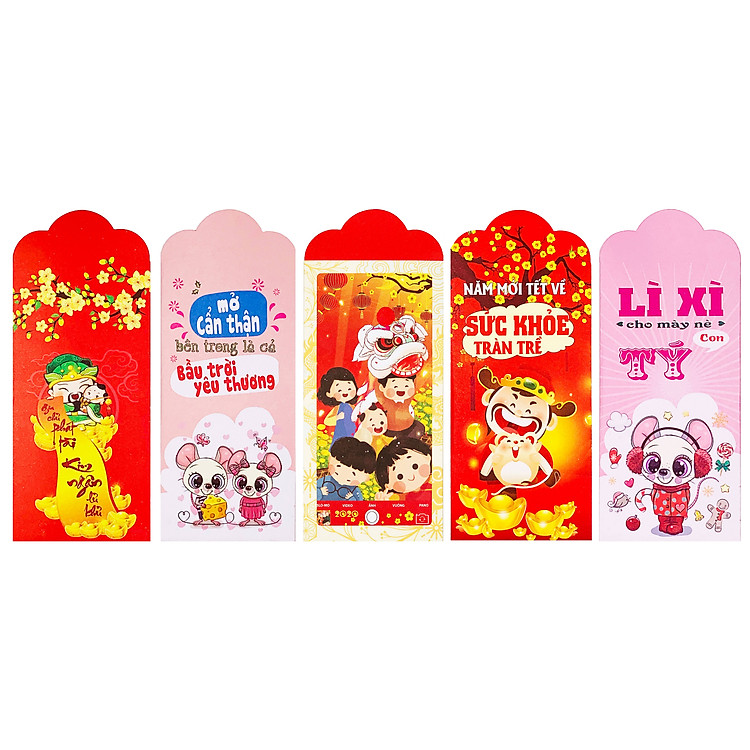 Set 10 Bao Lì Xì Xuân xanh Mơn mởn Canh Tý 2020