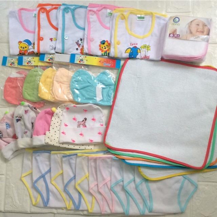 60 món đồ dùng sơ sinh(3 tay dài,2 tay ngắn)_ tặng 1 vòng dâu tằm_nón tiêu_y hình