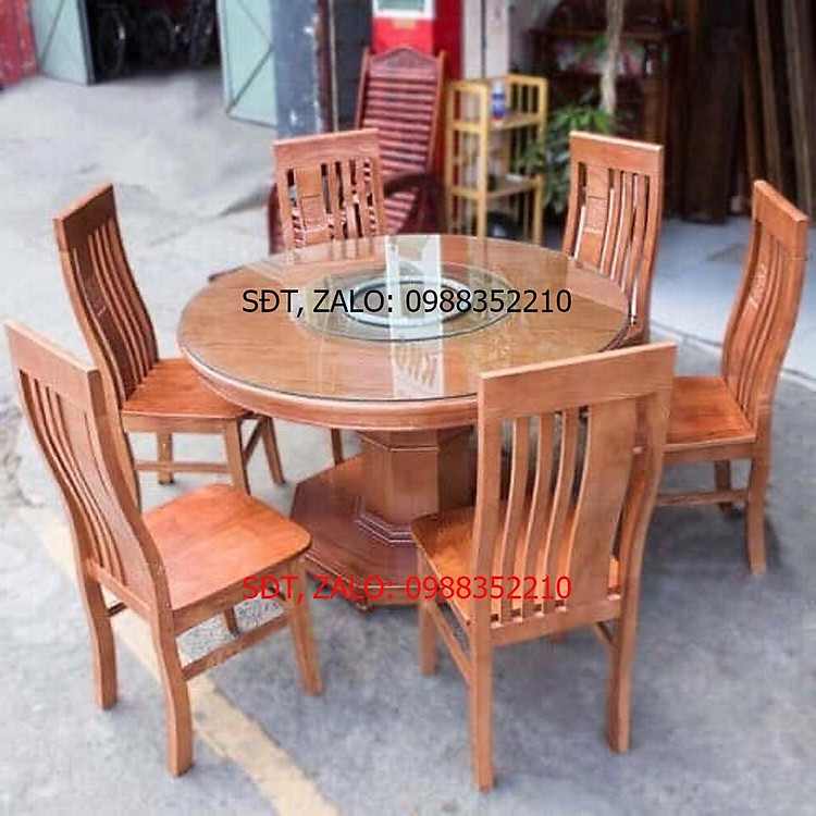 Bộ Bàn Ăn Tròn Gỗ Sồi Nga Phun Màu Xoan