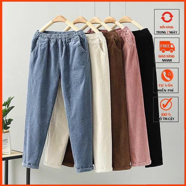 Quần Nhung Baggy Cạp Chun Kiểu dáng Hàn Quốc cho Nữ m098