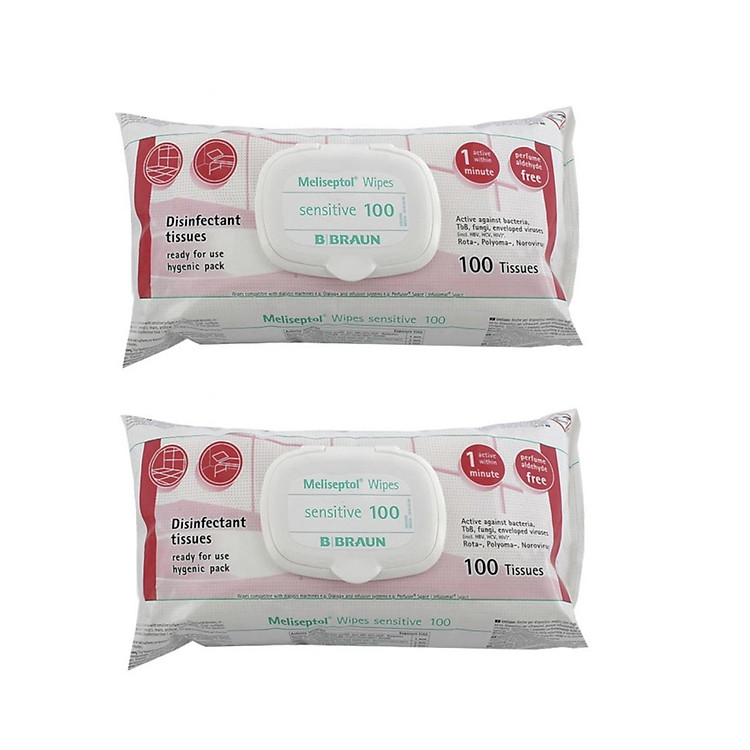 Bộ 2 Khăn lau sát khuẩn bề mặt - Meliseptol Wipes Sensitive