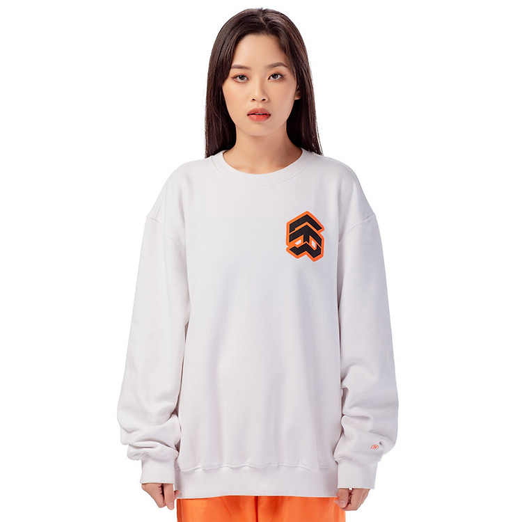 Áo Sweater 5THEWAY Tay Dài Trắng aka /stroke/ BIG LOGO SQUARE SWEATER in WHITE