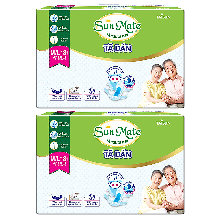 Combo 2 Tã Dán Người Lớn SunMate G2 Size M/L18 (18 Miếng)