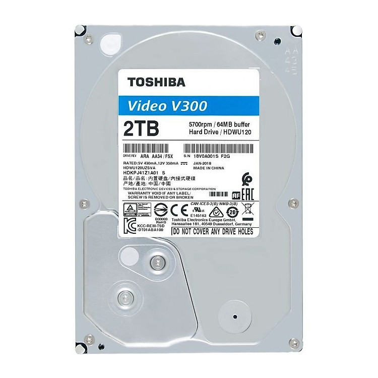 Ổ cứng HDD Toshiba 2TB VideoStream V300 series (64MB) 5700rpm SATA3 HDWU120UZSVA - Hàng Chính Hãng