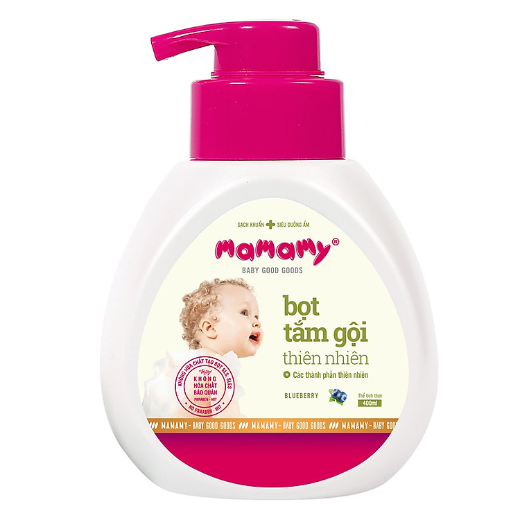 Bọt Tắm Gội (Sữa Tắm Gội) Thiên Nhiên Siêu Kháng Khuẩn An Toàn Cho Bé Mamamy Hương Blueberry (400ml)