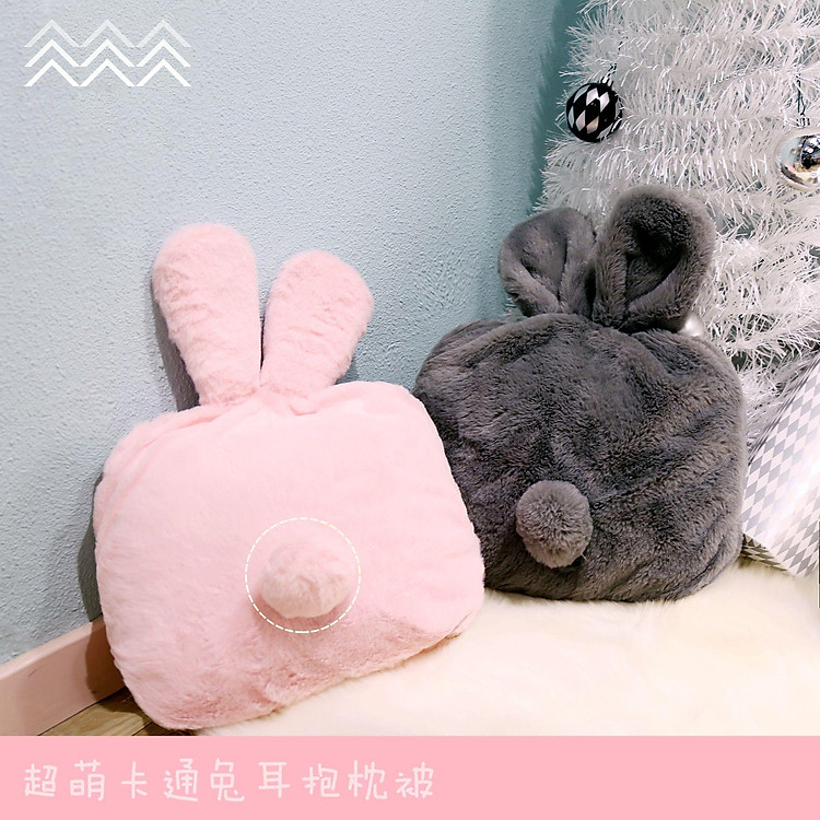 Giá thấp nhất thỏ sang trọng gối chăn dễ thương ấm xe eo sofa chăn hồng tai thỏ mùa đông nội thất ô tô