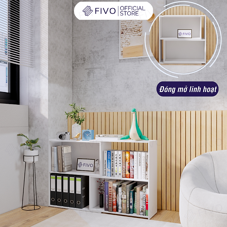 Kệ Gỗ Trang Trí Để Sàn FIVO FB71 Ngang 110cm Màu Trắng, Thiết Kế Thông Minh Có Thể Đóng Mở Tùy Thích, Nhiều Ngăn Chứa Đồ Rộng Rãi Đa Dụng