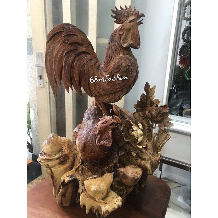 Tượng Gỗ Mỹ Nghệ Chạm Hình Gia Đình Gà Gỗ Hương Hàng Vip Đẹp Liền Khối Cao 68cm đk 45cm Sâu 38cm Ý Nghĩa Biểu Tượng Gia Đình Hạnh Phúc Anh Chị Trưng Phòng Khách ở Nhà , Công Ty...