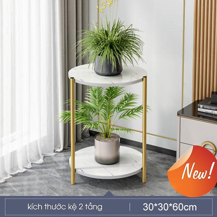 Kệ hoa 2 tầng Kệ để chậu hoa trong nhà Giá để cây cảnh khung sắt mặt gỗ ban công