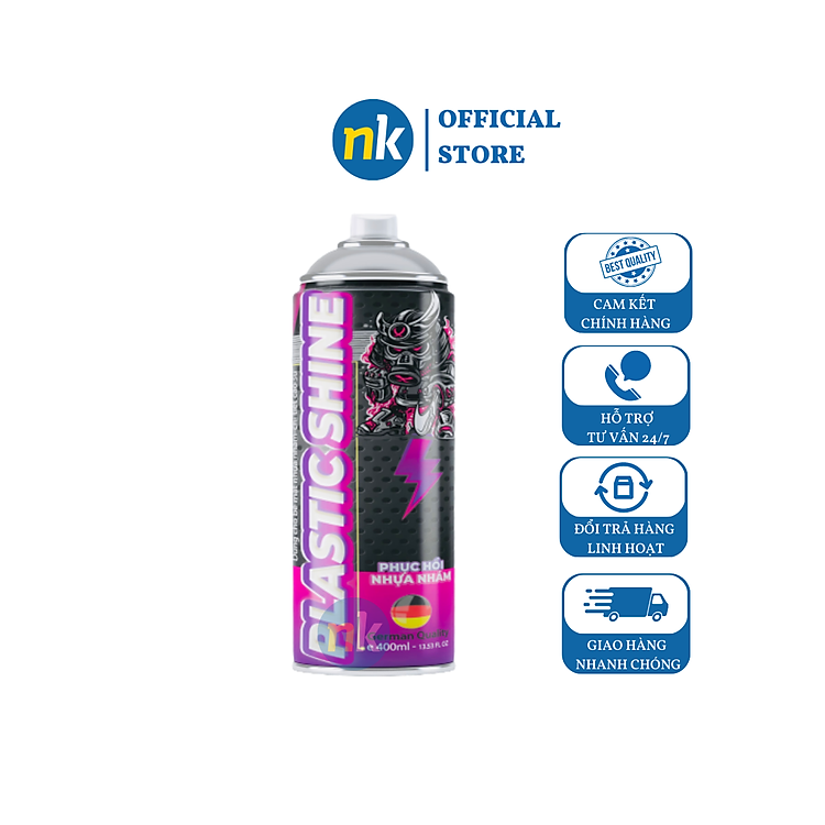 Chai xịt phục hồi nhựa nhám, nhựa đen, dưỡng đen dàn nhám Sprayking Plastic Shine 400ml, dàn áo phai màu
