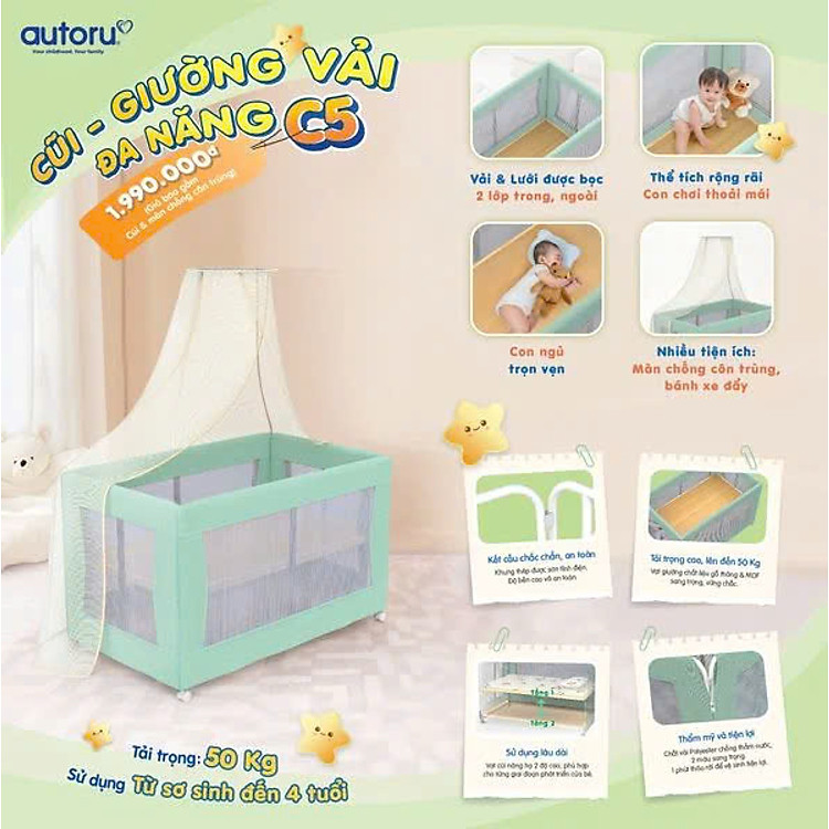 Giường Cũi vải Autoru C5 chính hãng Chính hãng Ưu đãi - Hình ảnh 3