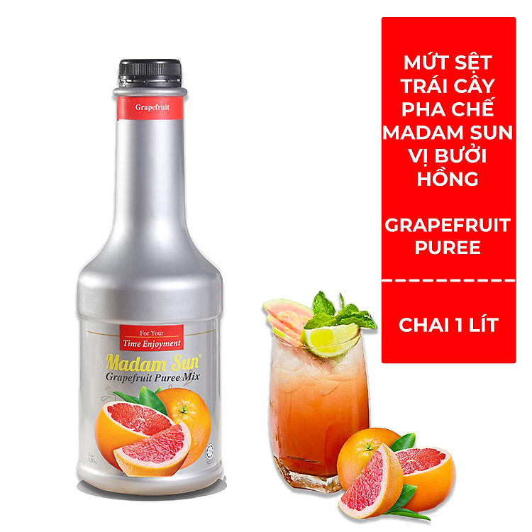 Mứt trái cây pha chế Madamsun vị Bưởi Hồng (Grapefruit Puree Mix) chai 1L - Hàng nhập khẩu Malaysia