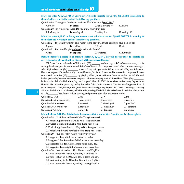 Bộ Đề Luyện Thi Môn Tiếng Anh Vào Lớp 10 - Có Đáp Án - Ảnh 5