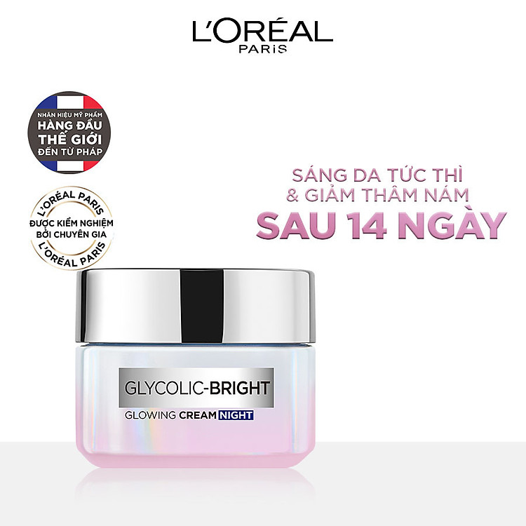 Kem Dưỡng L'Oreal Paris Sáng Mịn Mờ Thâm Nám Ban Đêm Glycolic-Bright Glowing Cream Night 50ml