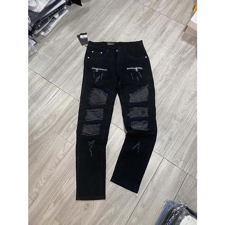 quần bò Amiri 2 khoá vá da, quần jean nam amiri vá da siêu chất