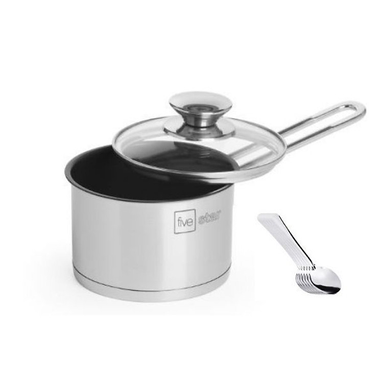 Quánh chống dính bột cháo 3 đáy inox 430 Fivestar Standard nắp kính bếp từ tặng 5 muỗng ăn