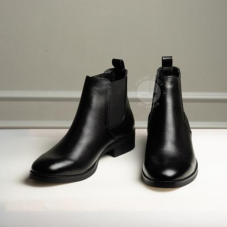 Giày boot nam cổ lửng màu đen CHELSEA, giày công sở da thật TONKIN