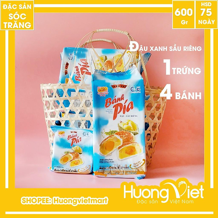 Đặc Sản Sóc Trăng - Bánh Pía Sóc Trăng Đậu Xanh Sầu Riêng Trứng Tân Huê Viên 600G, Bánh Pía Tân Huê Viên 5 Sao 1 Trứng