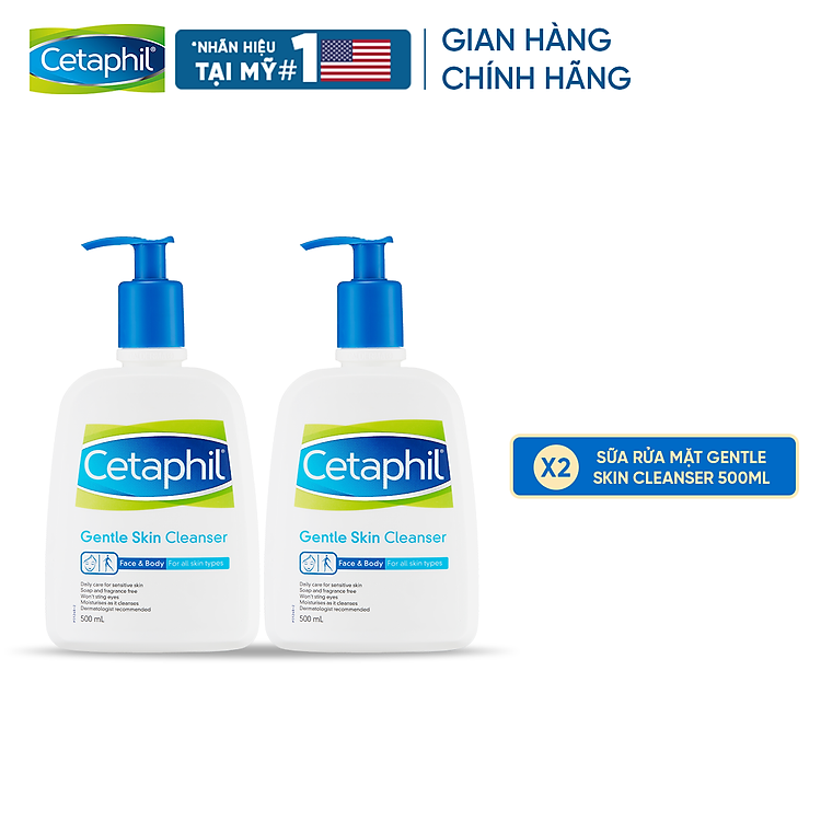 Combo 2 Sữa rửa mặt dịu nhẹ cho da nhạy cảm Cetaphil Gentle Skin Cleanser 500ml