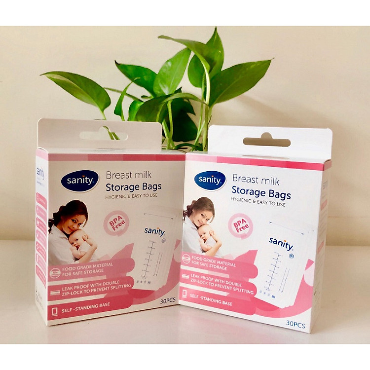 Combo 2 hộp túi trữ sữa SANITY , mỗi hộp 30 túi, thể tích 210ml/túi, túi 2 Zipper, nhựa cao cấp không chứa BPA