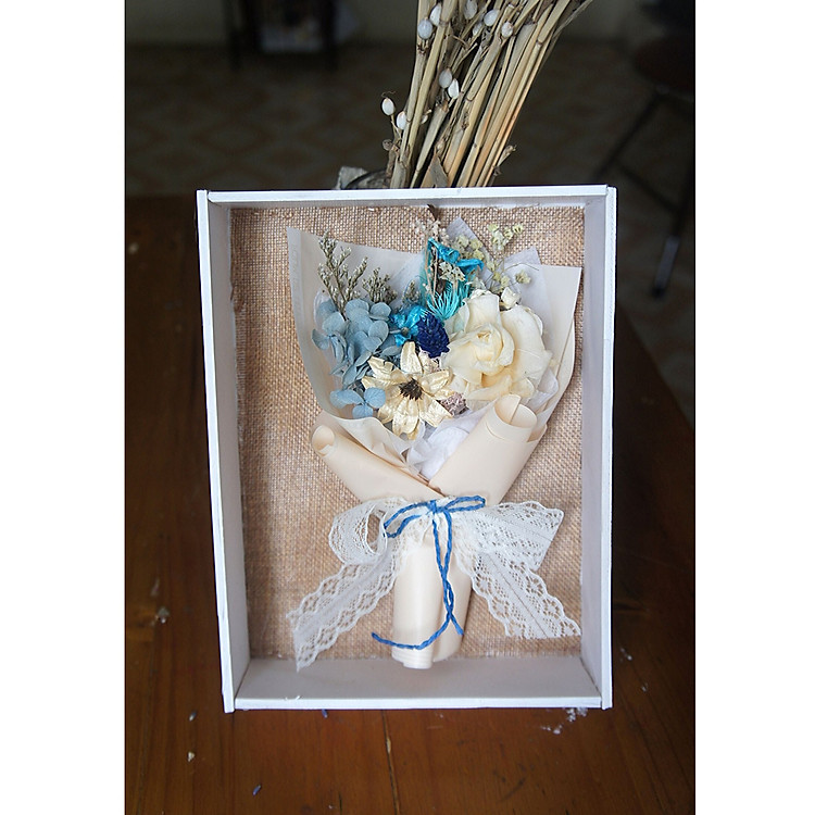 Bó hoa hồng khô PASTEL Korea trong khung- Newstyle