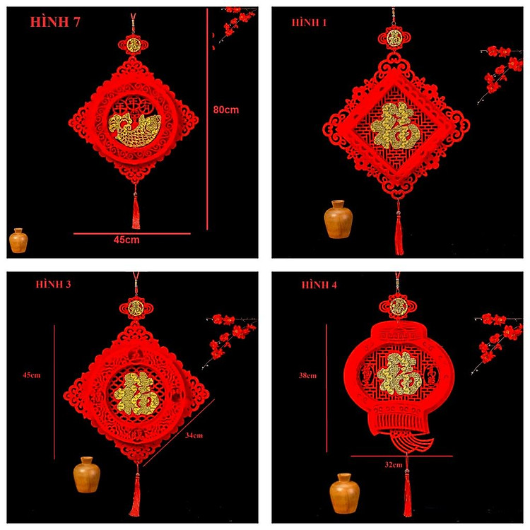 Liễn chữ Phúc nhung đỏ 3D, Liễn trang trí tết (Tặng móc treo)