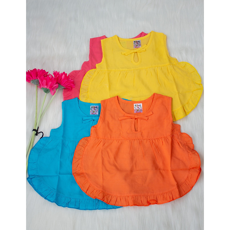 Combo 3 bộ tole ( lanh ) vạt bầu bé gái size 4-13 kg, giao màu ngẫu nhiên