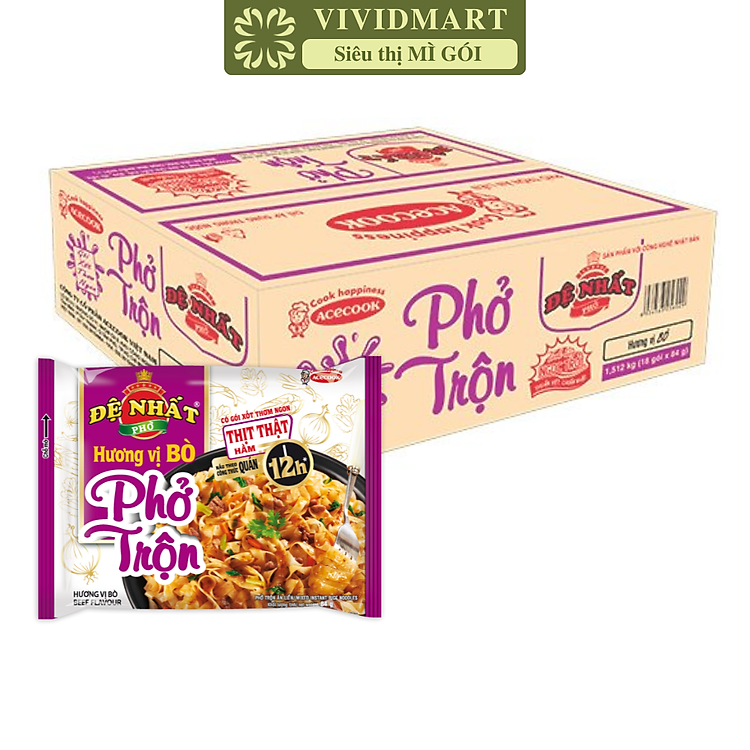 ACECOOK - Phở trộn Đệ Nhất hương vị Bò, Phở bò trộn Đệ Nhất Phở trộn ăn liền, Phở ăn liền Đệ Nhất (84g/gói)