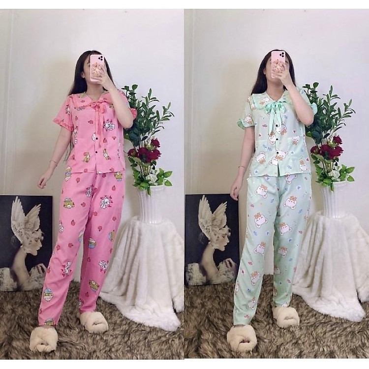 Đồ Bộ Pijama Lụa Hàn Tiểu Thơ-Tay Ngắn Quần Dài