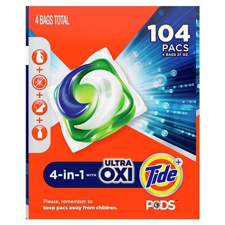 Thùng Viên Giặt Tide PODS Ultra Oxi Liquid Detergent 104 viên