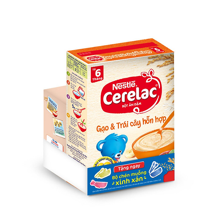 Bột Ăn Dặm Nestle Cerelac - Gạo Và Trái Cây (200g) - Tặng Kèm Bộ Chén Muỗng Ăn Dặm