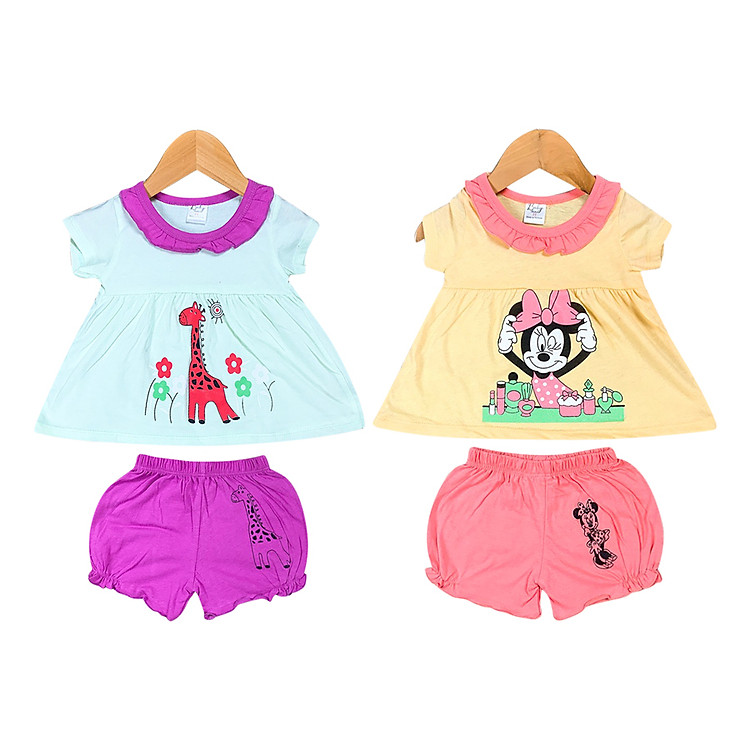 Combo 2 Bộ Thun Bèo Cổ Bé Gái Baby F0734