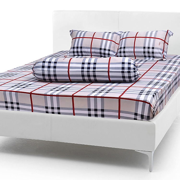 Bộ Drap Thun Lạnh Hàn Quốc ( 4 món }sọc caro nâu sang trọng - đủ size